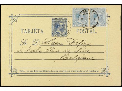 ✉ FILIPINAS. 1896. MANILA a BÉLGICA. Entero Postal de 2 ctvo