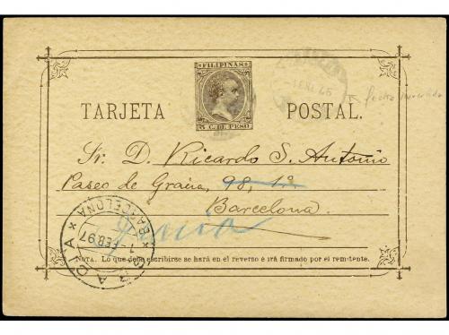 ✉ FILIPINAS. 1897. MANILA a GRACIA (Barcelona). Entero Posta