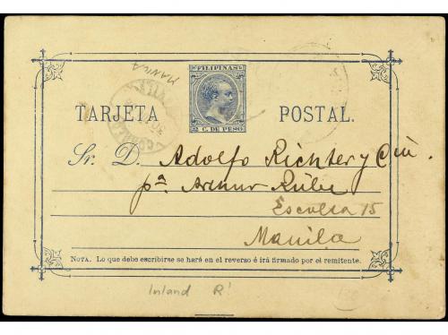 ✉ FILIPINAS. 1896. MANILA correo interior. Entero Postal de 