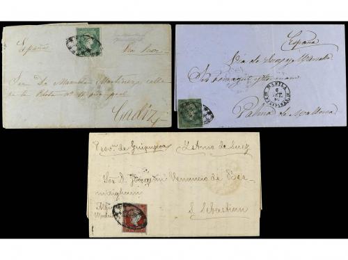 ✉ FILIPINAS. 1856-60. TRES cartas circuladas a ESPAÑA con fr