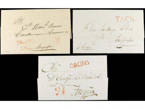 ✉ BOLIVIA. 1828-34. DOS cartas con marcas ORURO y PAZ / FRAN