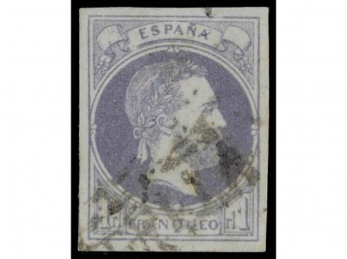 ° ESPAÑA. Ed. 158. 1 real violeta, mat. lineal ESTELLA. 