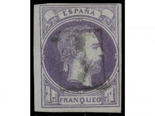 ° ESPAÑA. Ed. 158. 1 real violeta, mat. "1" estampado en neg