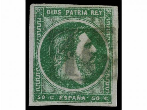 ° ESPAÑA. Ed. 160. 50 c. de real verde, mat. numeral "16" en