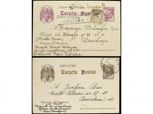 ✉ ESPAÑA GUERRA CIVIL. 1939-40. Dos tarjetas enviadas desde 
