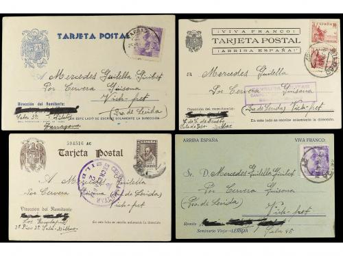 ✉ ESPAÑA GUERRA CIVIL. 1939-40. Conjunto de 4 tarjetas de un
