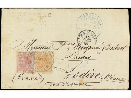 ✉ MARRUECOS. 1886. RABAT a FRANCIA. Circulada con sellos esp