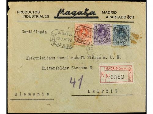 ✉ ESPAÑA. Ed. 269, 272, 277. 1922. MADRID a ALEMANIA. 10 cts