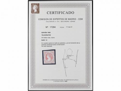 (*) ESPAÑA: TELEGRAFOS. Ed. 12. 20 reales rosa. Excelente ce