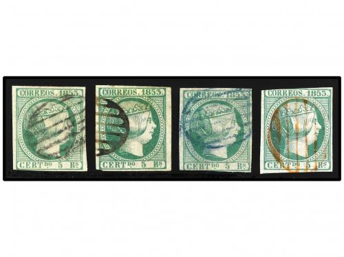 ° ESPAÑA. Ed. 20 (4). 5 reales verde, dos sellos con mat. pa