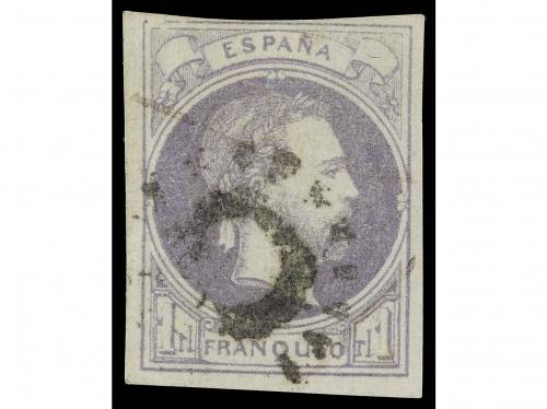 ° ESPAÑA. Ed. 158. 1 real violeta. Mat. SOL DE ESTELLA. Marg