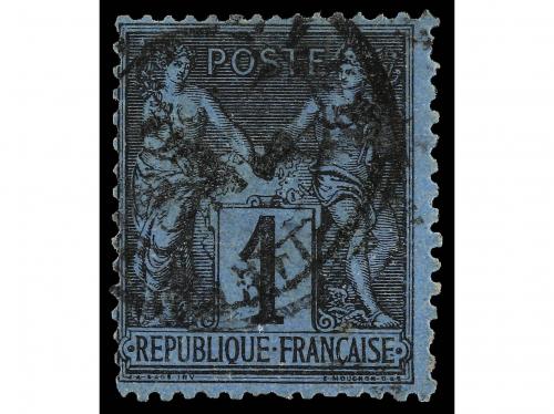 ° FRANCIA. Yv. 84. 1880. 1 cto. negro sobre AZUL DE PRUSIA. 