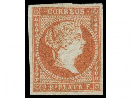 * CUBA. Ant. 6. 1856. 2 reales rojo naranja, filigrana línea