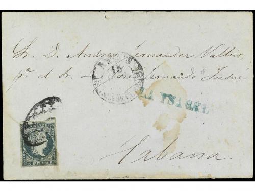 ✉ CUBA. Ant. 1. 1855. LA ISABEL a LA HABANA. 1/2 real verde,
