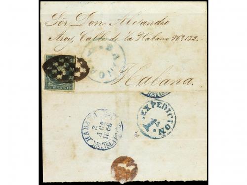 ✉ CUBA. Ant. 1. 1855. BAINOA a LA HABANA. 1/2 real azul, mat