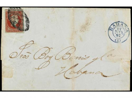 ✉ CUBA. Ed. 4. 1857. HABANA correo interior. Y 1/4 s. 2 real