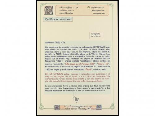 ✉ CUBA. Ant. 7 (2), 7a. 1863. HABANA a GUINES. Carta certif