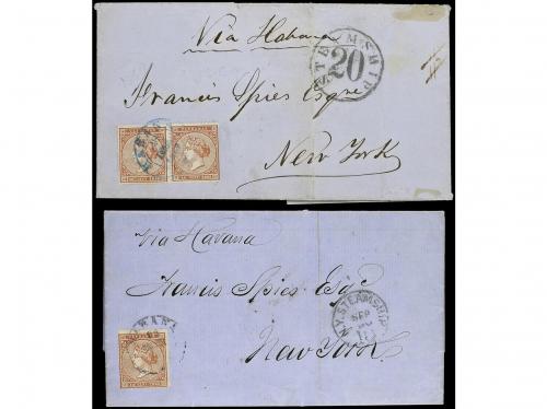 ✉ CUBA. Ant. 16. 1869. HABANA a NEW YORK. Dos cartas franque