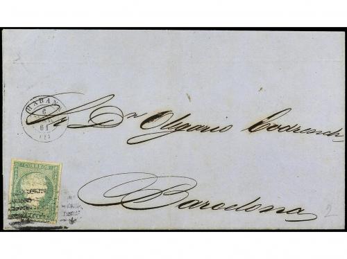 ✉ CUBA. Ant. 5. 1861. HABANA a BARCELONA. 1 real verde filig
