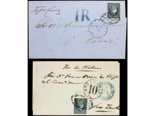 ✉ CUBA. Ant. 1. 1856. Dos cartas circuladas con sello de 1/2