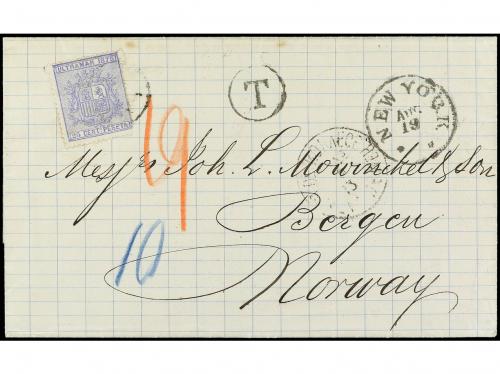 ✉ CUBA. Ed. 32. 1875. HABANA a BERGEN (Noruega). 25 cts. azu