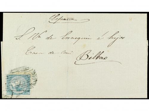 ✉ CUBA. Ant. 14F. 1868. HABANA a BILBAO. 20 cts. verde FALSO