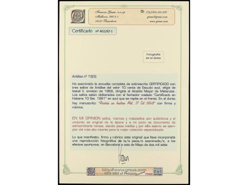 ✉ CUBA. Ant. 13 (3). 1868. HABANA a MATANZAS. Carta certific