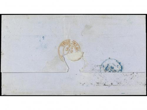 ✉ CUBA. Ant. 1, 2. 1855. HABANA a CÁDIZ. 1/2 real azul y 1 r