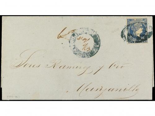 ✉ CUBA. Ant. 7. 1863. CAUTO a MANZANILLA. 1/2 real azul mat.