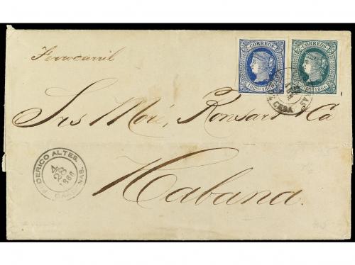 ✉ CUBA. Ed. 14, 15. 1866. CARDENAS a HABANA. 10 cts. azul y 