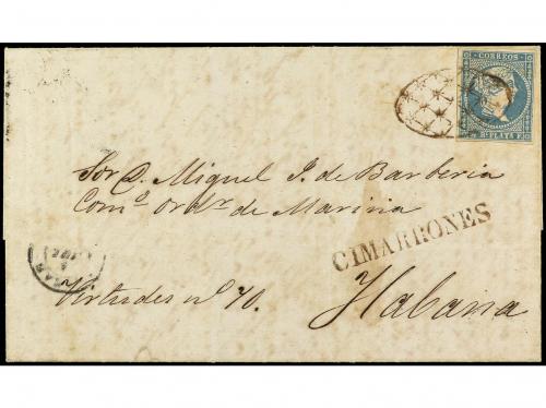 ✉ CUBA. Ant. 7. 1860. CIMARRONES a HABANA. 1/2 azul, mat. pa