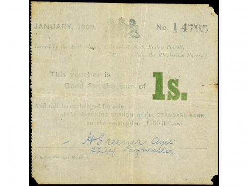 ✉ RHODESIA. 1900. DOS vouchers de 1 s. y 2 s. emitidos por o