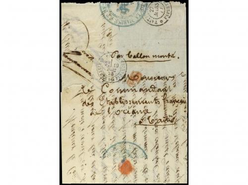 ✉ FRANCIA. 1870 (19 Diciembre). PARÍS a TAHITI al "Commandan