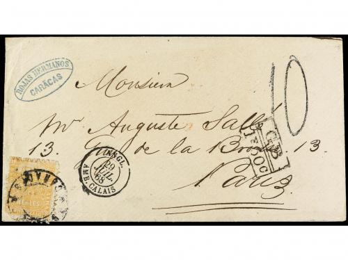✉ VENEZUELA. 1868. CARACAS a PARÍS. Circulada con sello de S