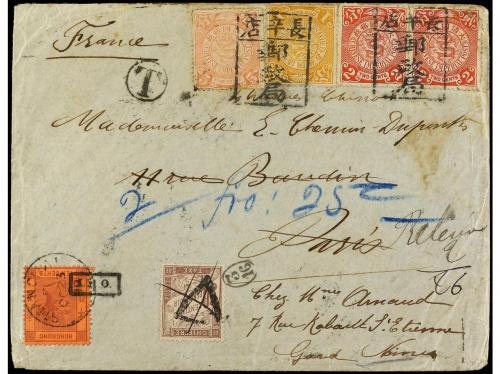 ✉ CHINA. 1899. TIENTSIN a FRANCIA. Circulada con sello de Ch