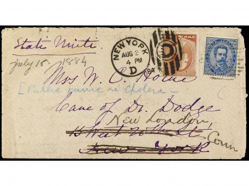 ✉ ITALIA. Sa. 40. 1884. Sobre circulado a NEW YORK con sello
