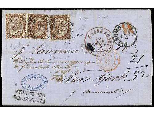 ✉ ITALIA. Sa. L 19 (3). 1866. PALERMO a NEW YORK. 30 cents. 
