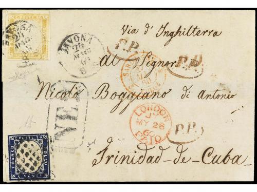 ✉ ITALIA ANTIGUOS ESTADOS: CERDEÑA. 1860. SABONA a TRINIDAD 
