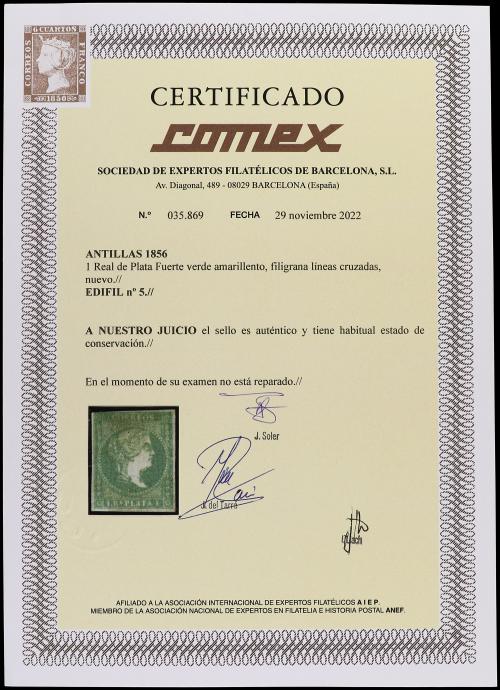 (*) COLONIAS ESPAÑOLAS: ANTILLAS. Ed. 4 y 5. 1 real verde, m