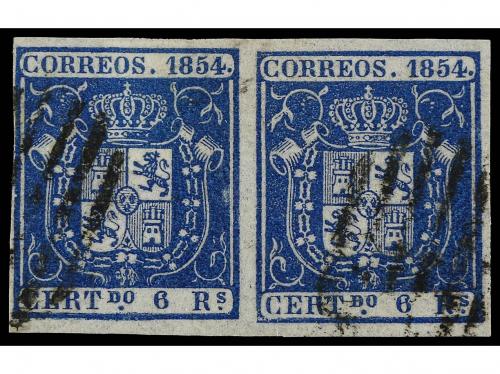 ° ESPAÑA. Ed. 27 (2). 6 reales azul. Pareja horizontal con m