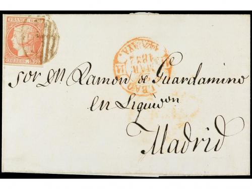 ✉ ESPAÑA. Ed. 12. 1852. Sobrescrito de BILBAO a MADRID. 6 cu