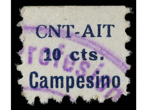 * ESPAÑA GUERRA CIVIL. C.N.T.-A.I.T. CAMPESINO. 10 cts. azul
