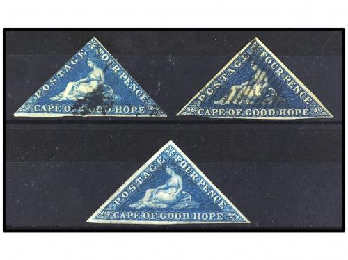 * CABO DE BUENA ESPERANZA. Yv. 4. 1855. 6 p. azul, márgenes 