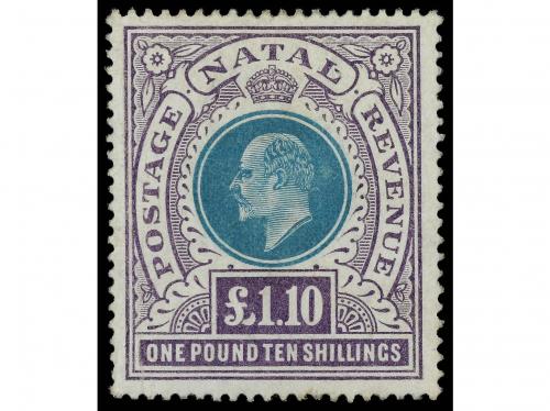 * NATAL. Yv. 73. 1902-03. EDUARDO VII. 1,10 £ violeta y verd