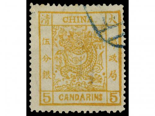 ° CHINA. Yv. 3A. 1878. 5 candarins amarillo. Grandes márgene