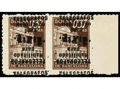 ESPAÑA: TELEGRAFOS. 1942-5. Pareja de sellos de 0,37 pts. ca