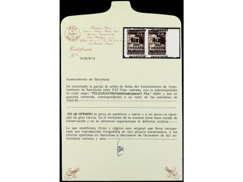 ESPAÑA: TELEGRAFOS. 1942-5. Pareja de sellos de 0,37 pts. ca