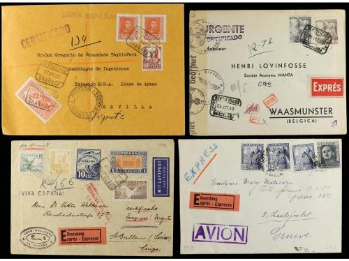 ✉ ESPAÑA. 1938-50. CORREO URGENTE. Conjunto de 8 cartas cert