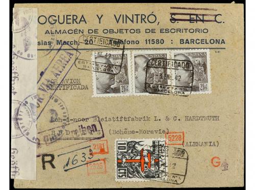 ✉ ESPAÑA. Ed. 876 (3), 948. 1942. BARCELONA a ALEMANIA. 2 pt