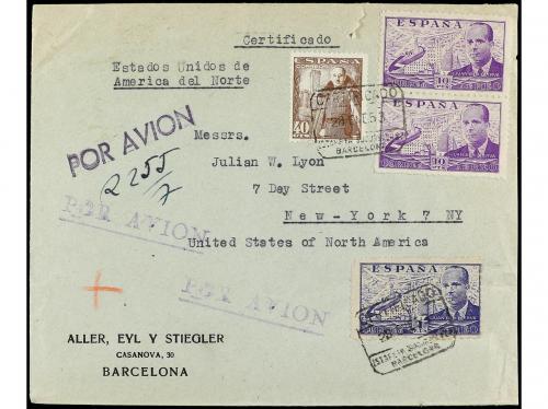 ✉ ESPAÑA. Ed. 944, 947 (2), 1027. 1953. BARCELONA a NEW YORK